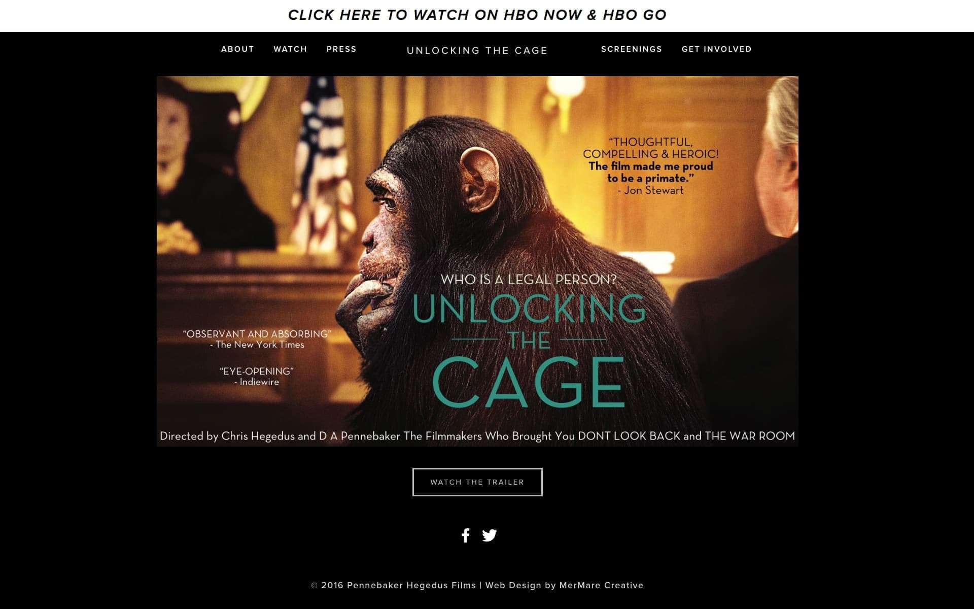 Unlocking The Cage film website on iMac